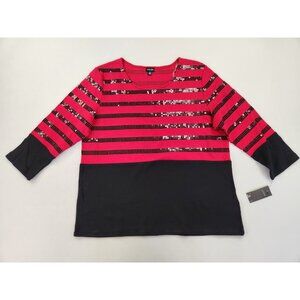 Rafaella women M red black sequin striped retro grunge y2k jazzy 3/4 sleeve NWT